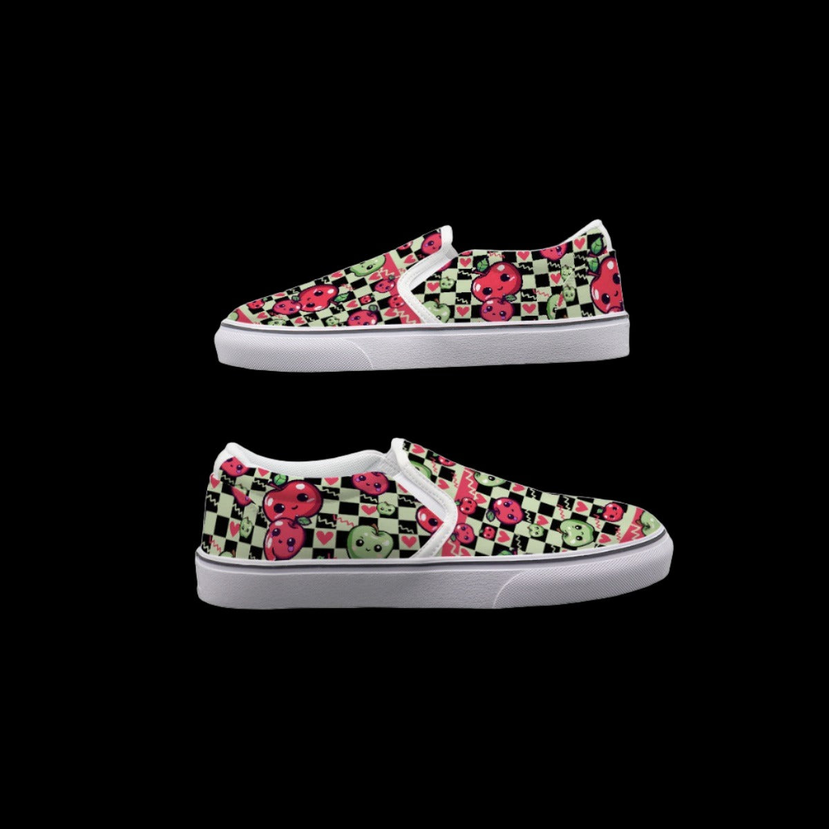 Checkered Kawaii Apple Slip On Sneakers
