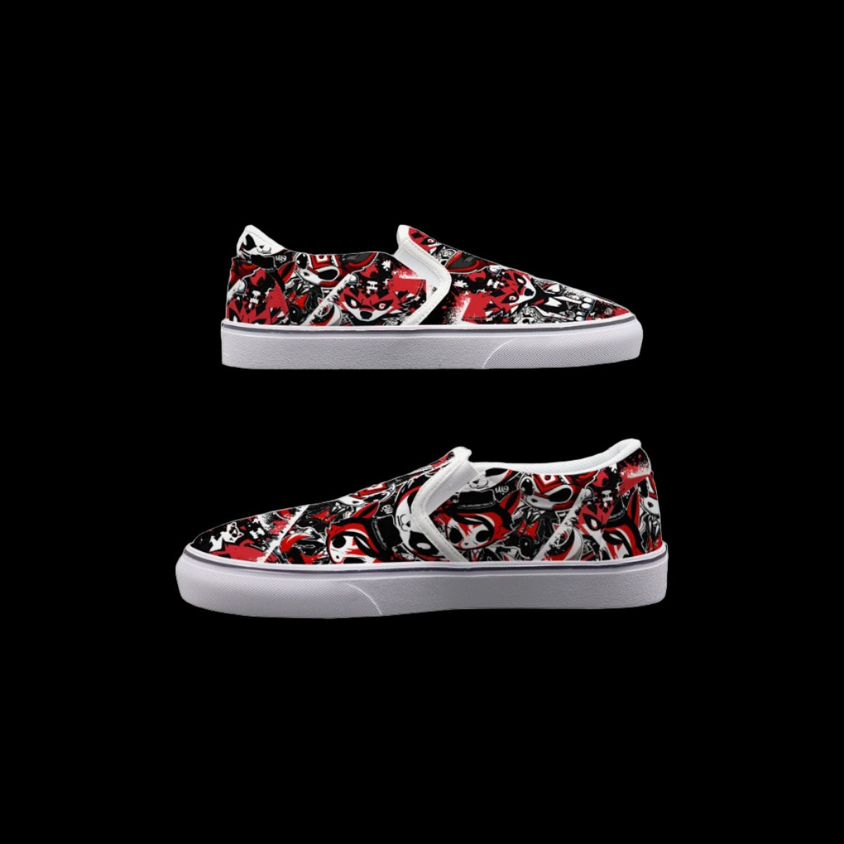 Street Art Red Black Wolf Slip On Sneakers