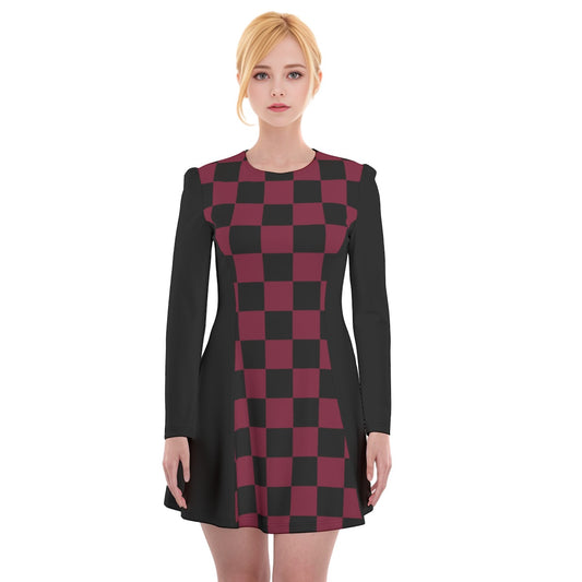 Checkered Dress - Wine