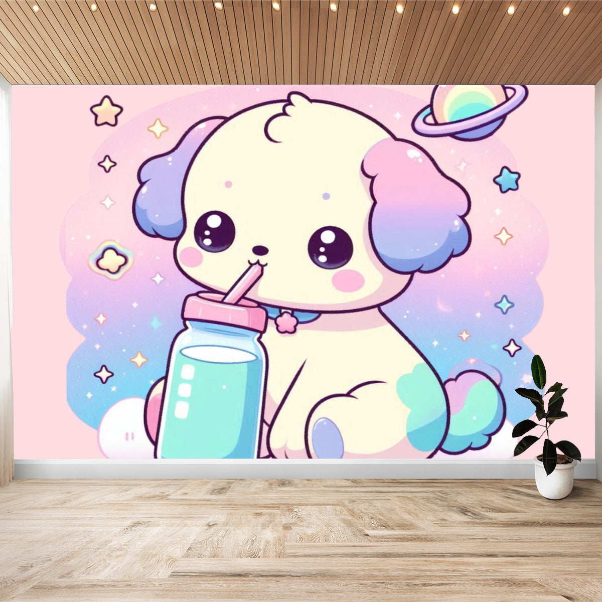 Baby Puppy Milk Bottle Wall Stickers - Kawaii Wall Decor