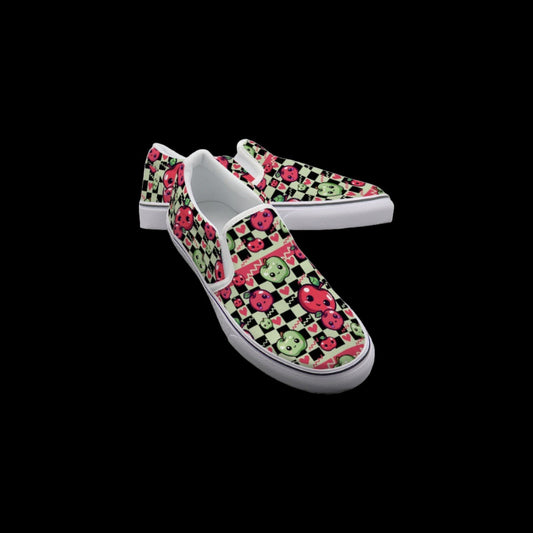 Checkered Kawaii Apple Slip On Sneakers