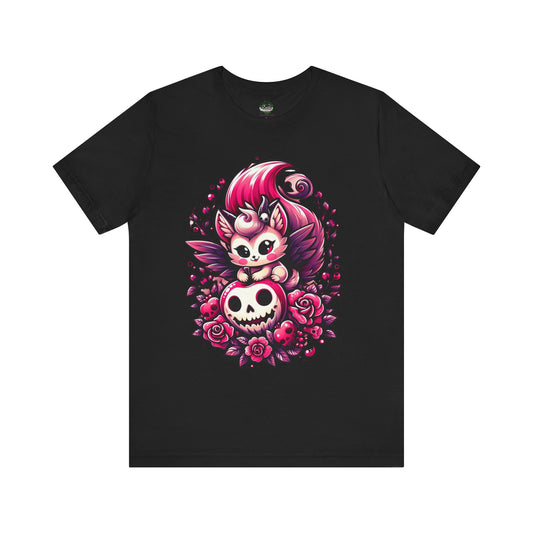 Crimson Red Goth Skeleton Critter Toxxic Apple Tee - Black / XS - T-Shirt