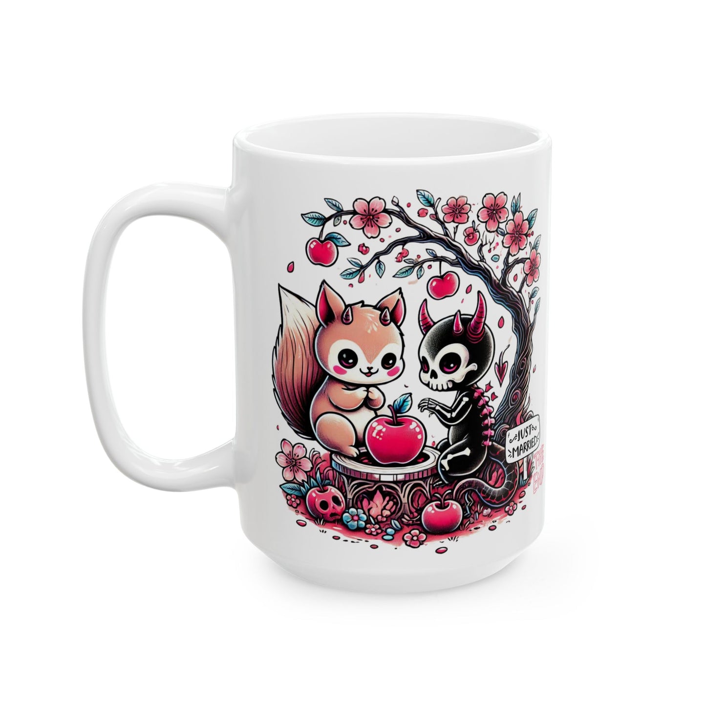 Kawaii Skeleton Animal Just Married Goth Ceramic Mug, (11oz, 15oz)
