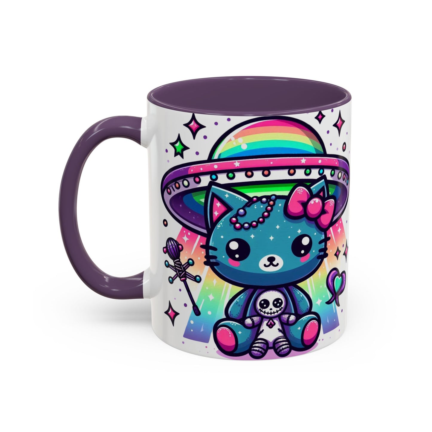 Kawaii Gift Mug - Vibrant Neon UFO Kitty - Personalized