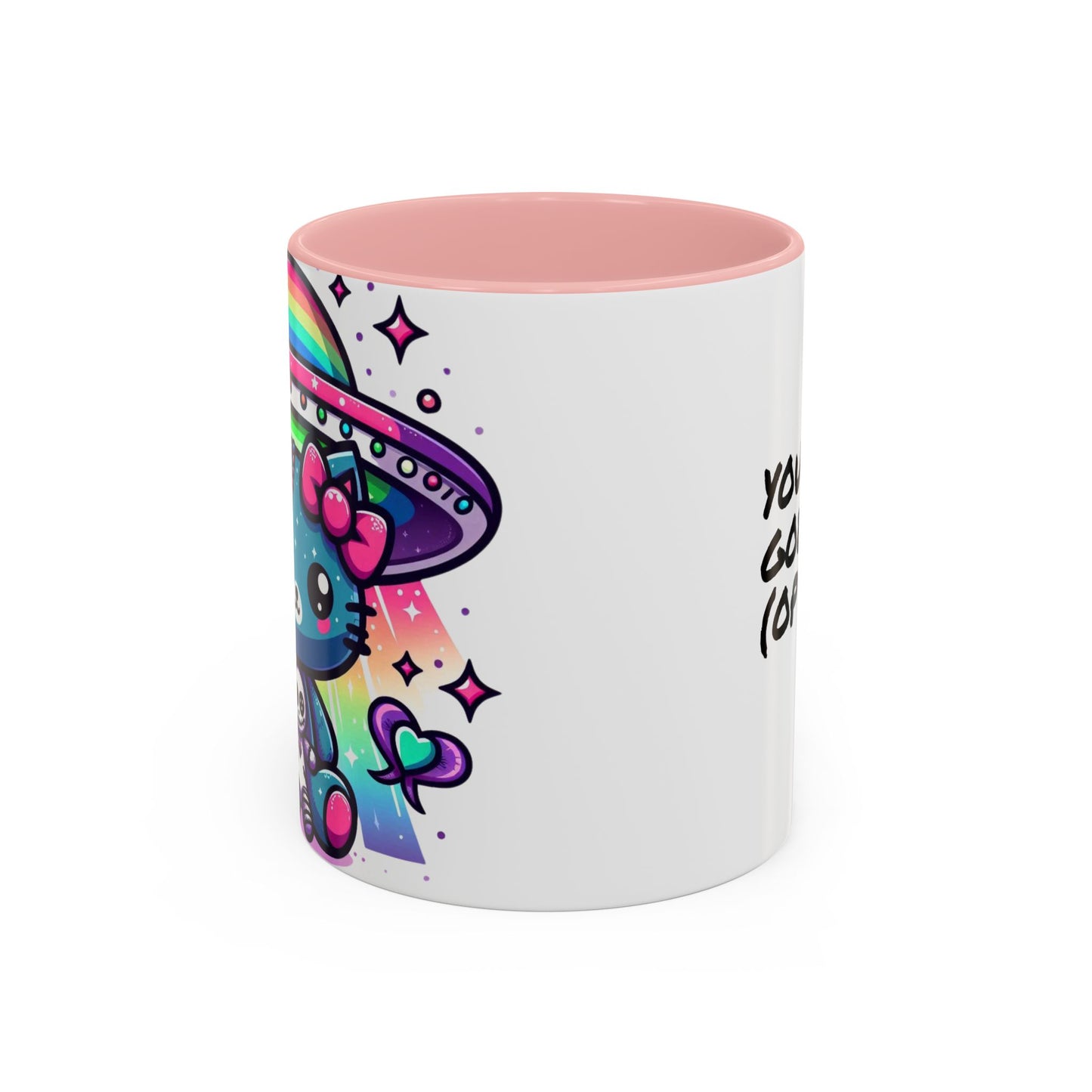 Kawaii Gift Mug - Vibrant Neon UFO Kitty - Personalized