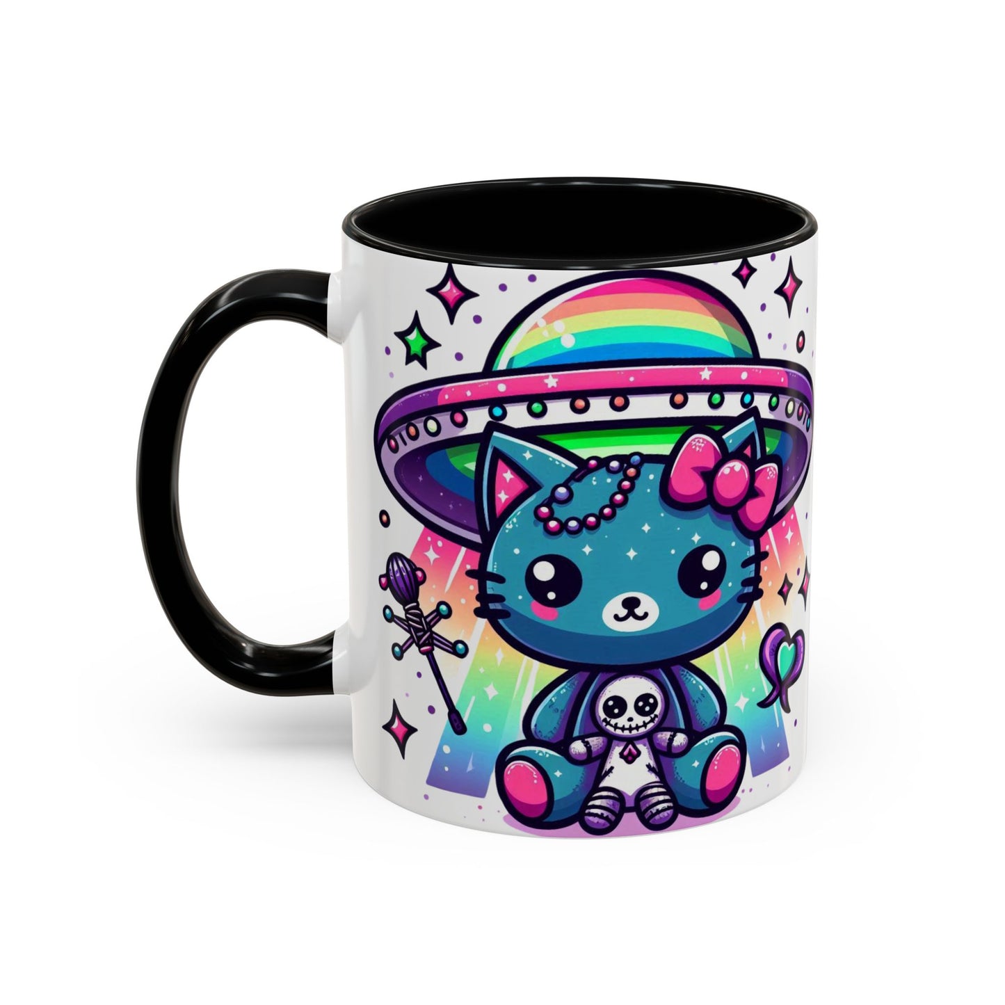 Kawaii Gift Mug - Vibrant Neon UFO Kitty - Personalized