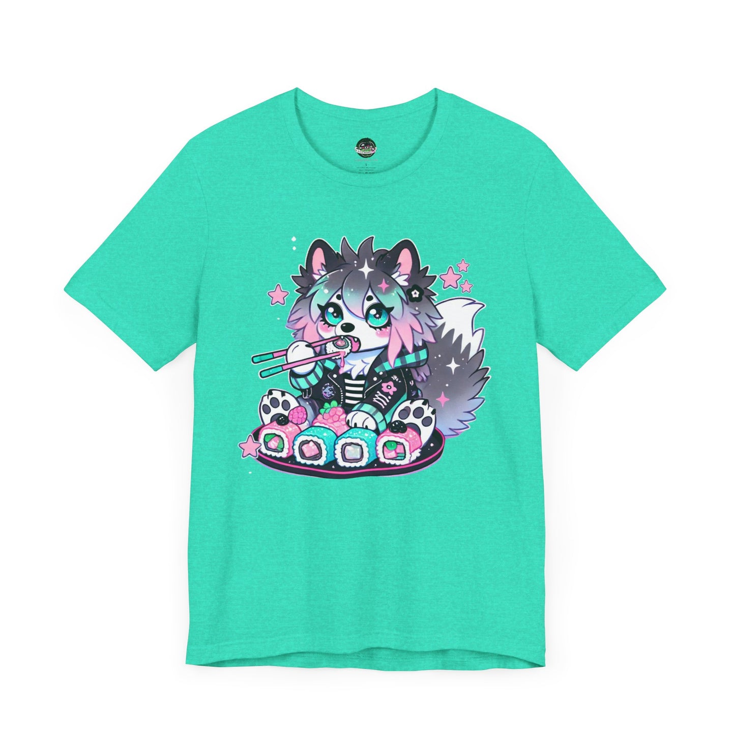Kawaii Punk Wolf Short Sleeve Tee - Pink Teal Pastel Goth