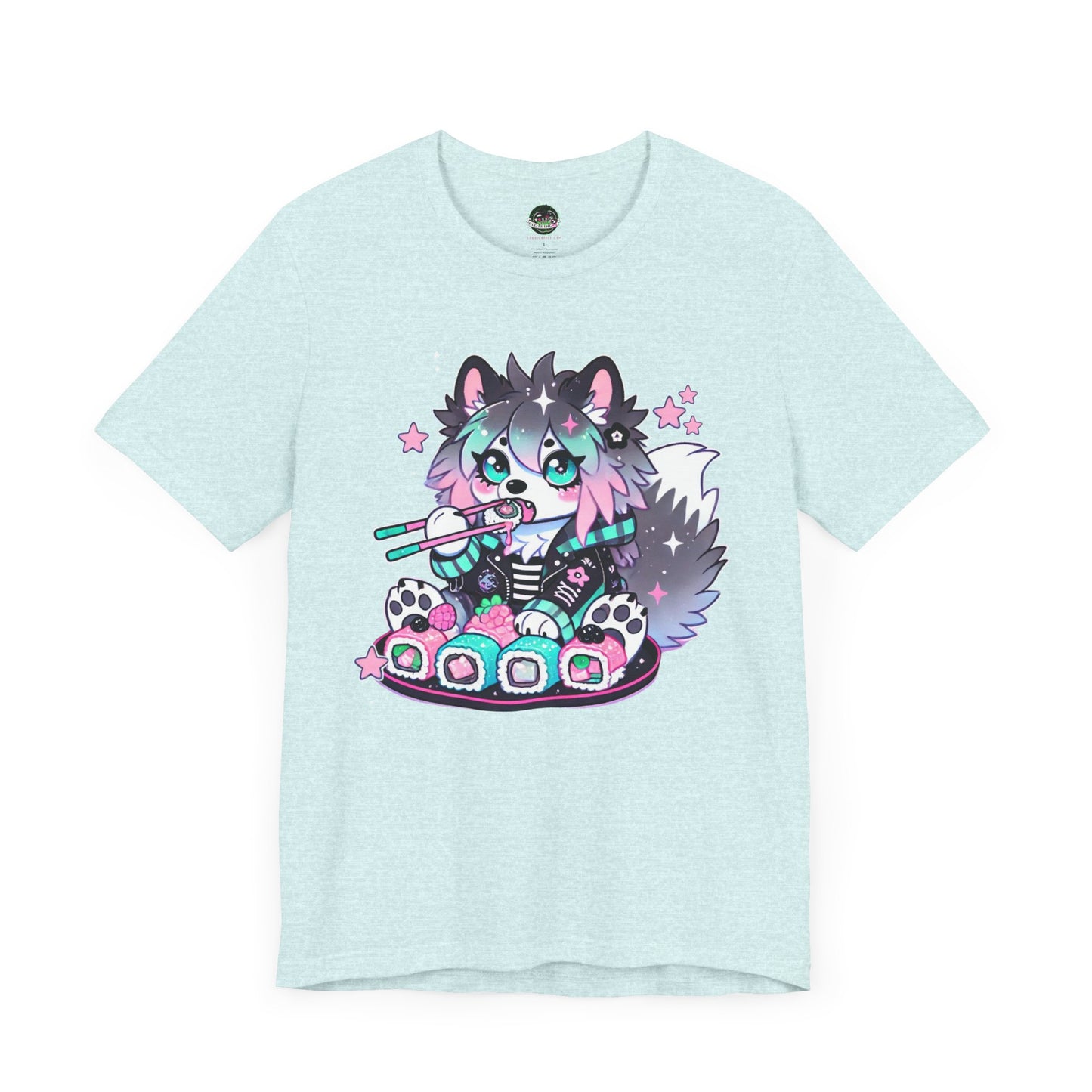 Kawaii Punk Wolf Short Sleeve Tee - Pink Teal Pastel Goth