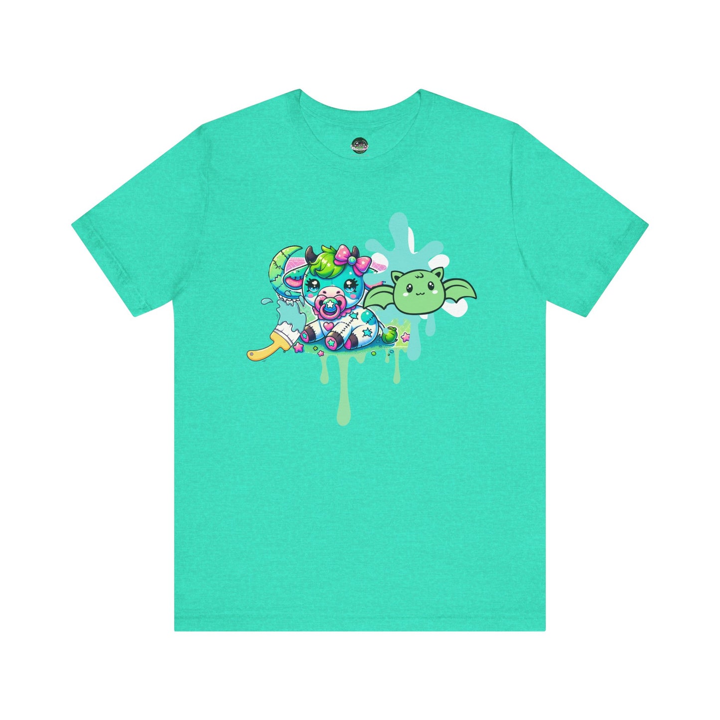Pastel Goth T-shirt - Teal Cow Pacifier w/ Little Bat & Paintbrush