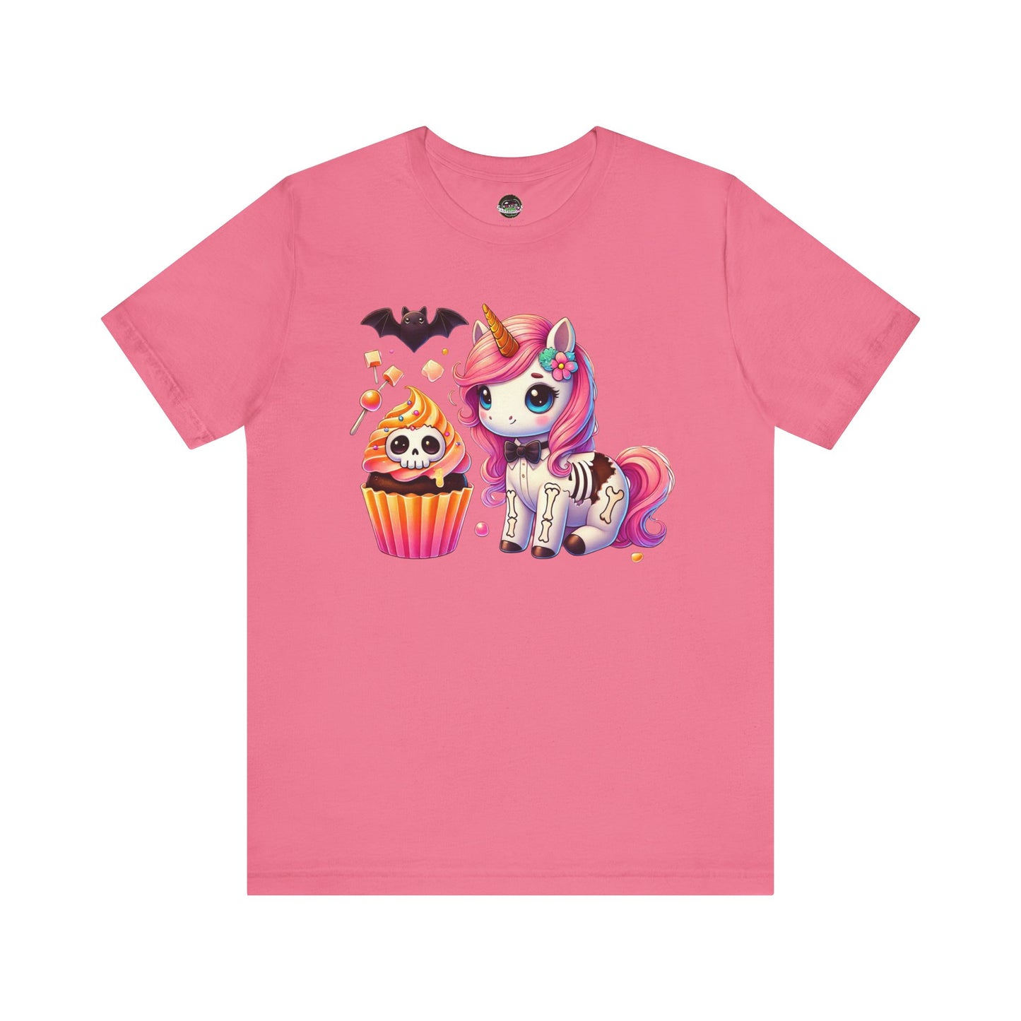 Pastel Goth T-shirt - Orange Skeleton Unicorn & Cupcake