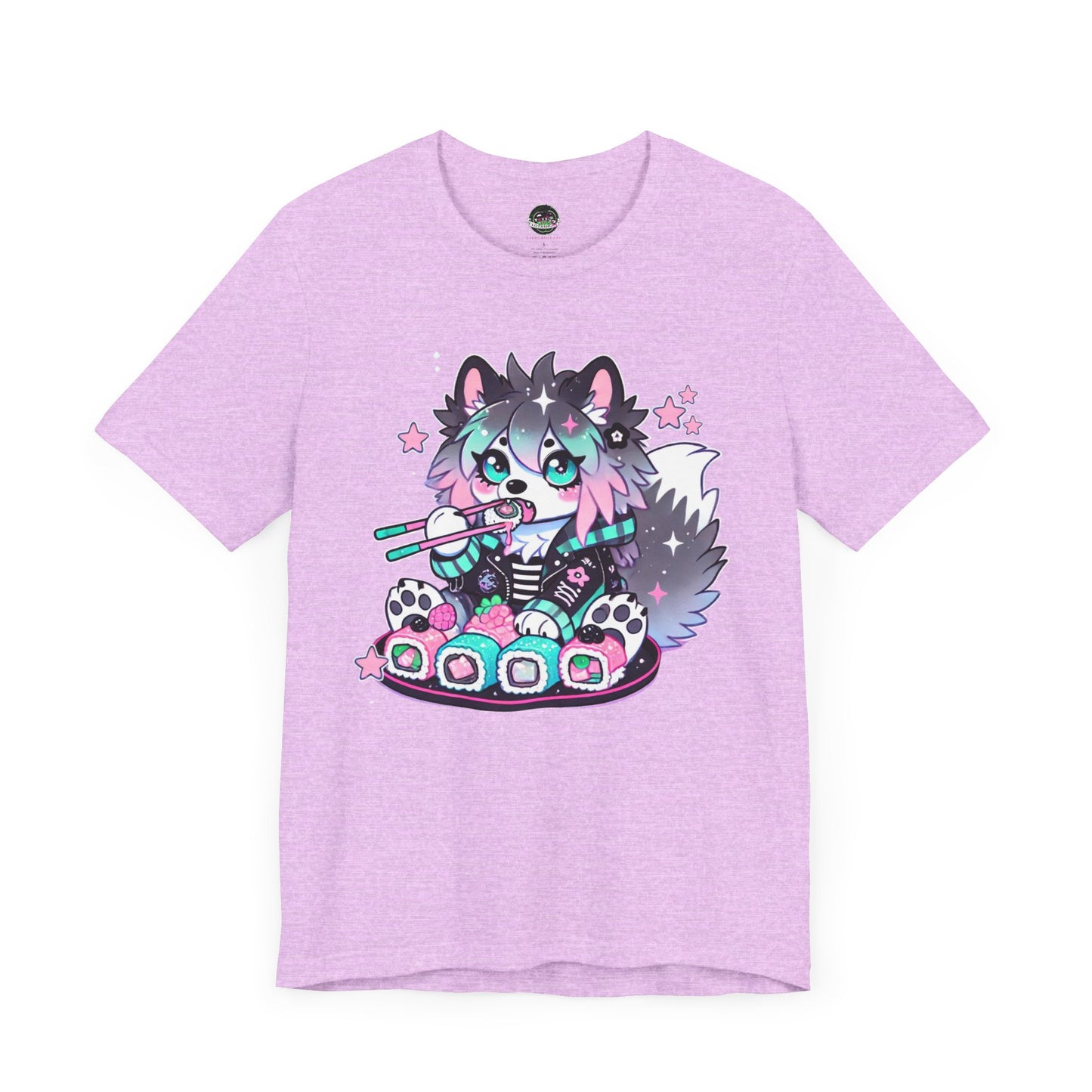 Kawaii Punk Wolf Short Sleeve Tee - Pink Teal Pastel Goth