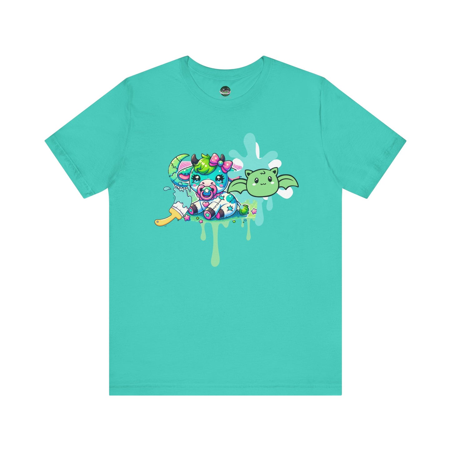 Pastel Goth T-shirt - Teal Cow Pacifier w/ Little Bat & Paintbrush