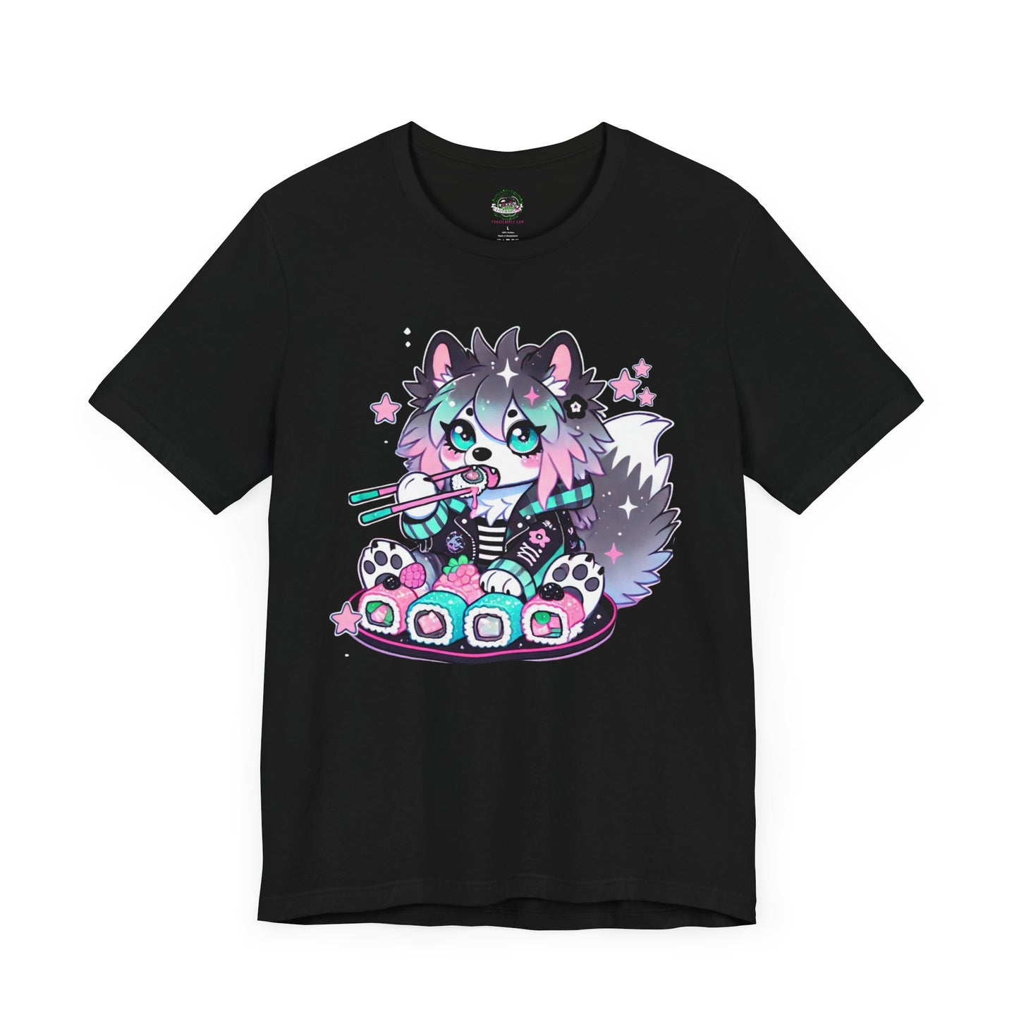 Kawaii Punk Wolf Short Sleeve Tee - Pink Teal Pastel Goth