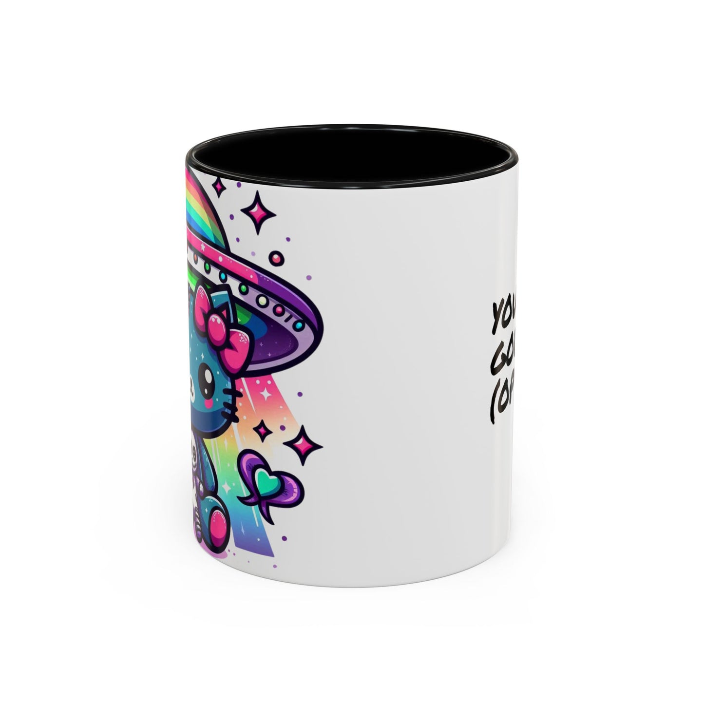Kawaii Gift Mug - Vibrant Neon UFO Kitty - Personalized