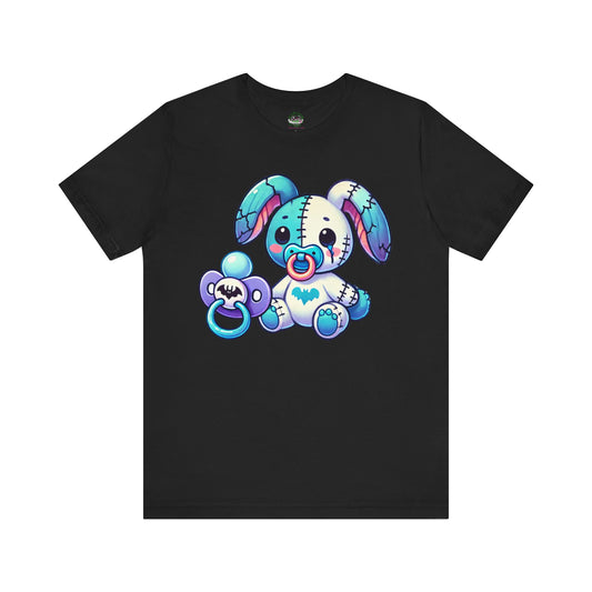 Kawaii Pastel Goth Shirt - Stitched Bunny w/ Bat Pacifier