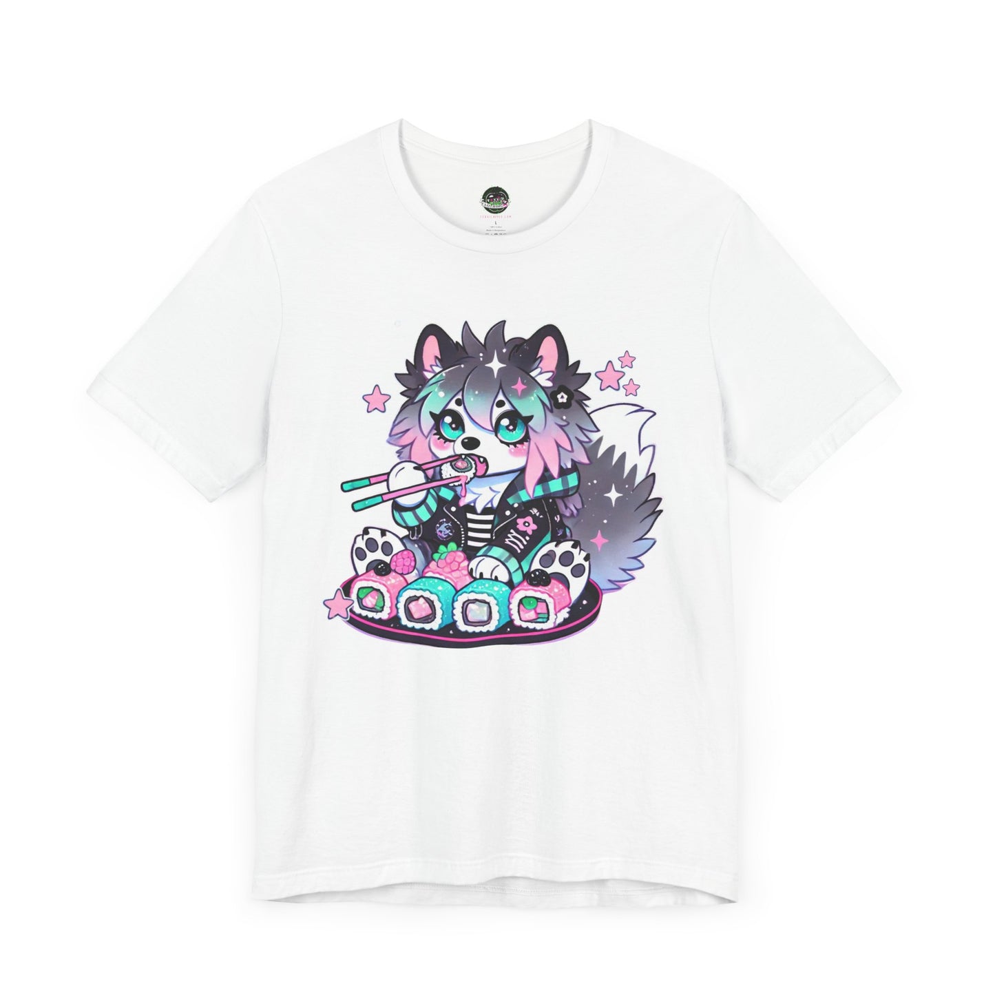 Kawaii Punk Wolf Short Sleeve Tee - Pink Teal Pastel Goth