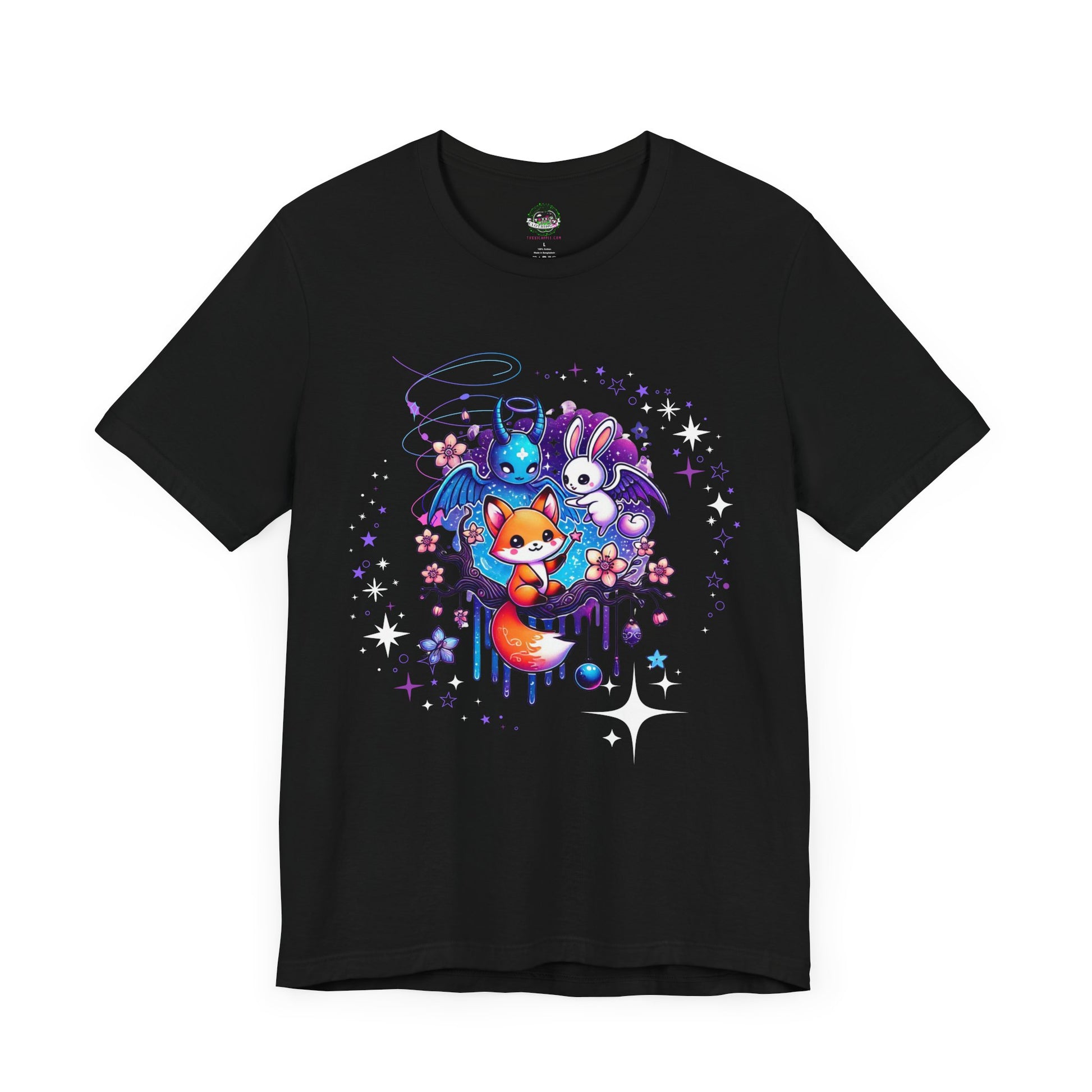 Neon Pastel Goth Magical Fox and Bunny Tee - T-Shirt