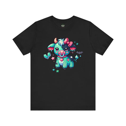 Kawaii Goth T-Shirt - Teal / Pink Cow Pacifier