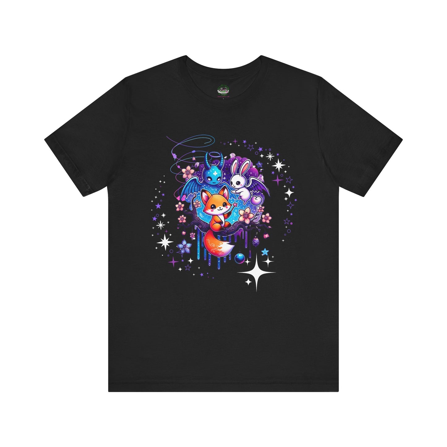 Neon Pastel Goth Magical Fox and Bunny Tee - Black / XS - T-Shirt