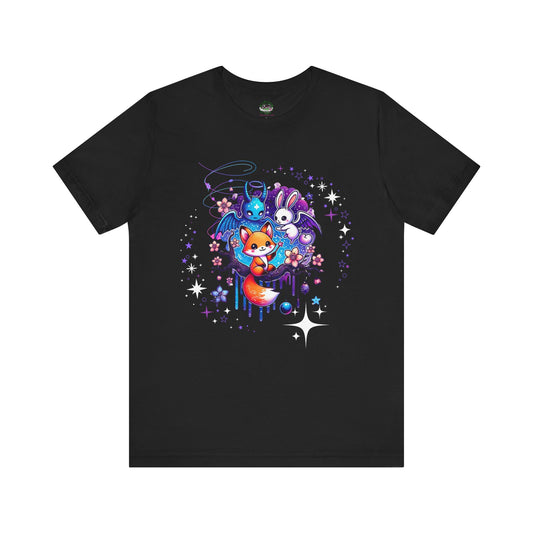 Neon Pastel Goth Magical Fox and Bunny Tee - Black / XS - T-Shirt