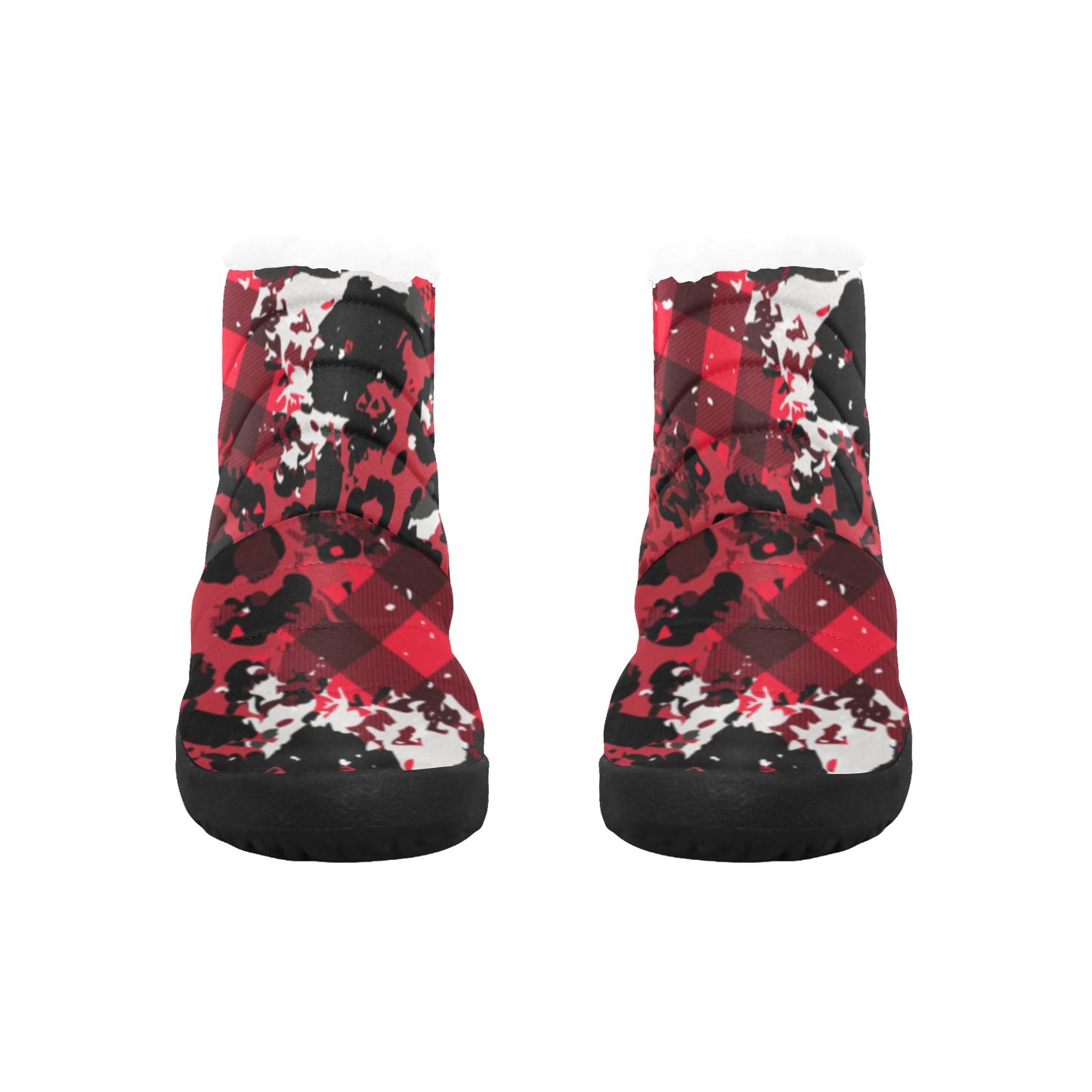 Plaid Leopard Patchwork Boots - Red / Black