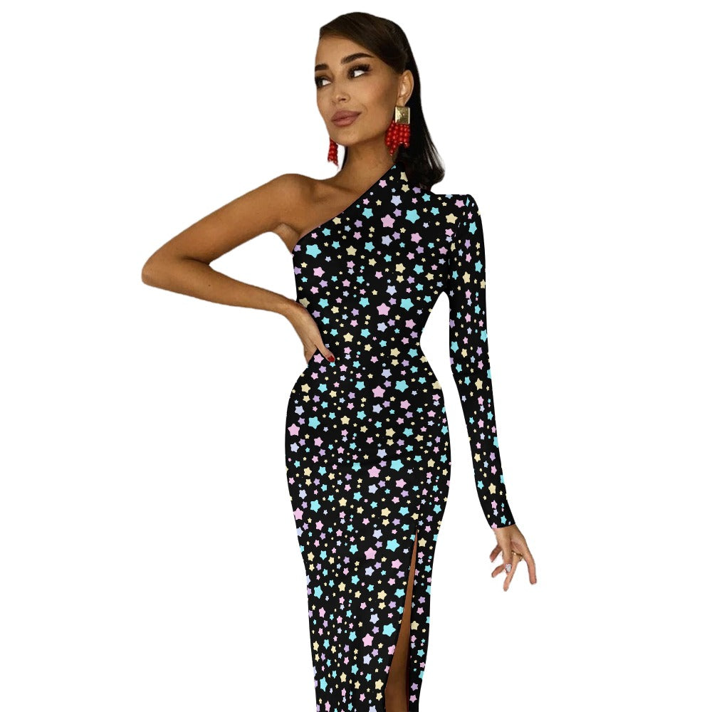 Stars Pastel Goth Half Sleeve Slit Dress