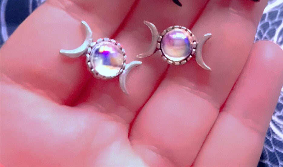Alloy Triple Moon Studs Column Earrings - Wiccan / Pagan Jewelry