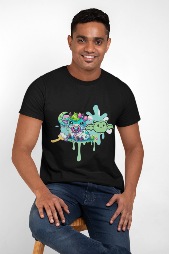 Pastel Goth T-shirt - Teal Cow Pacifier w/ Little Bat & Paintbrush