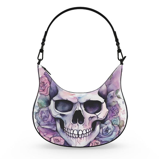 Watercolor Skull Goth Handbag - Hobo Curve Bag