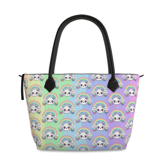 Rainbow Pastel Goth Handbag - Skull Print - Zip Top