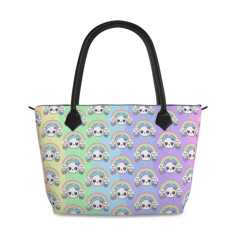 Rainbow Pastel Goth Handbag - Skull Print - Zip Top