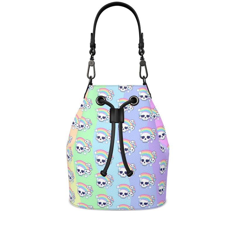 Rainbow Pastel Goth Bucket Handbag - Skull Print