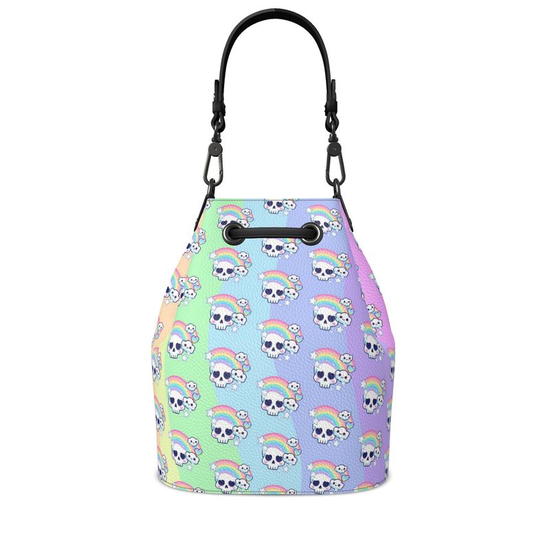 Rainbow Pastel Goth Bucket Handbag - Skull Print