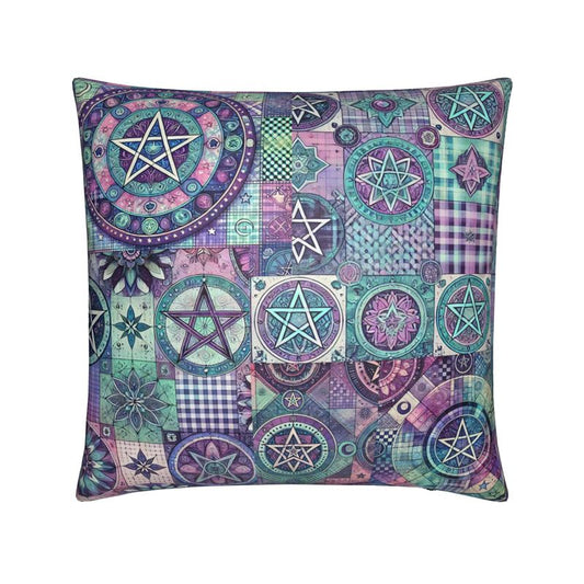 Wiccan Pillow - Blue/ Purple Patchwork