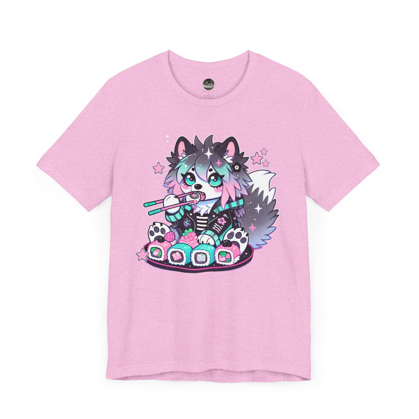 Kawaii Punk Wolf Short Sleeve Tee - Pink Teal Pastel Goth