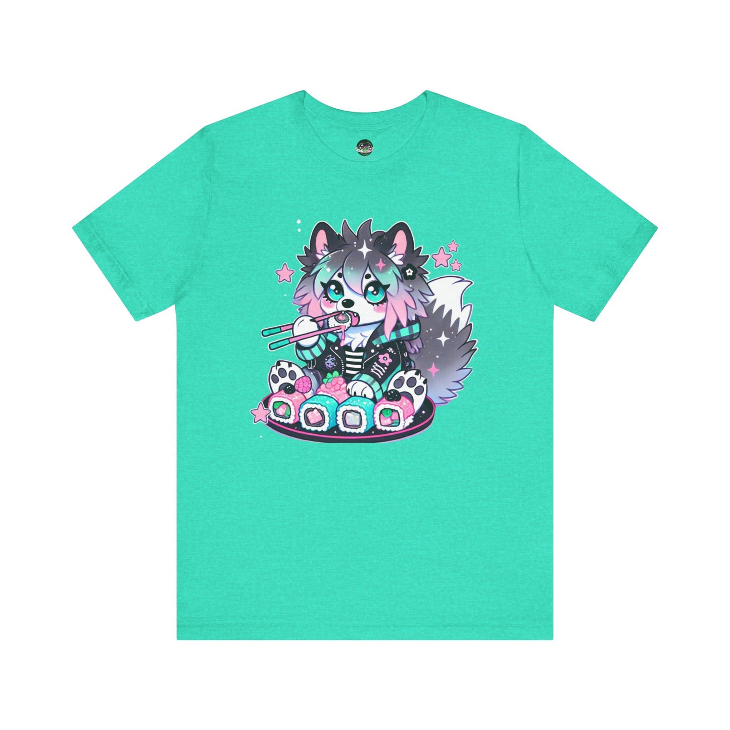 Kawaii Punk Wolf Short Sleeve Tee - Pink Teal Pastel Goth