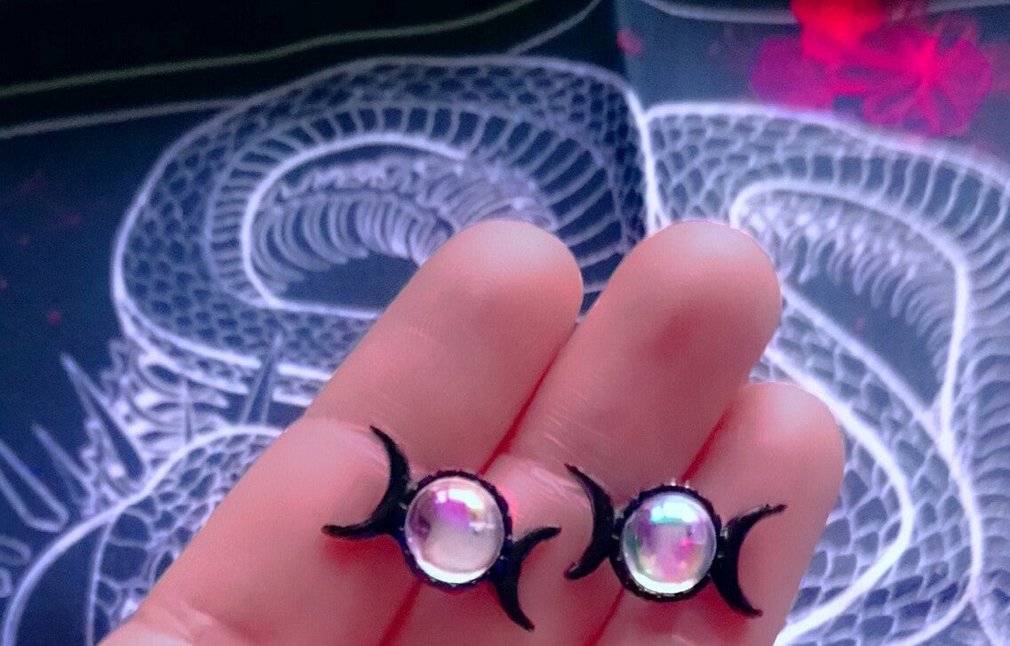 Alloy Triple Moon Studs Column Earrings - Wiccan / Pagan Jewelry