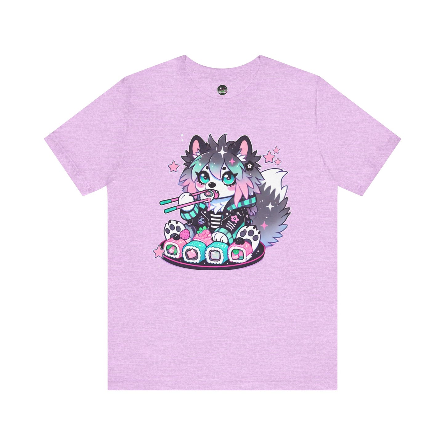 Kawaii Punk Wolf Short Sleeve Tee - Pink Teal Pastel Goth