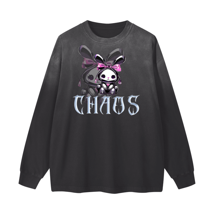 Chaos Bunny Vintage Washed Long Sleeve Shirt - Black / S