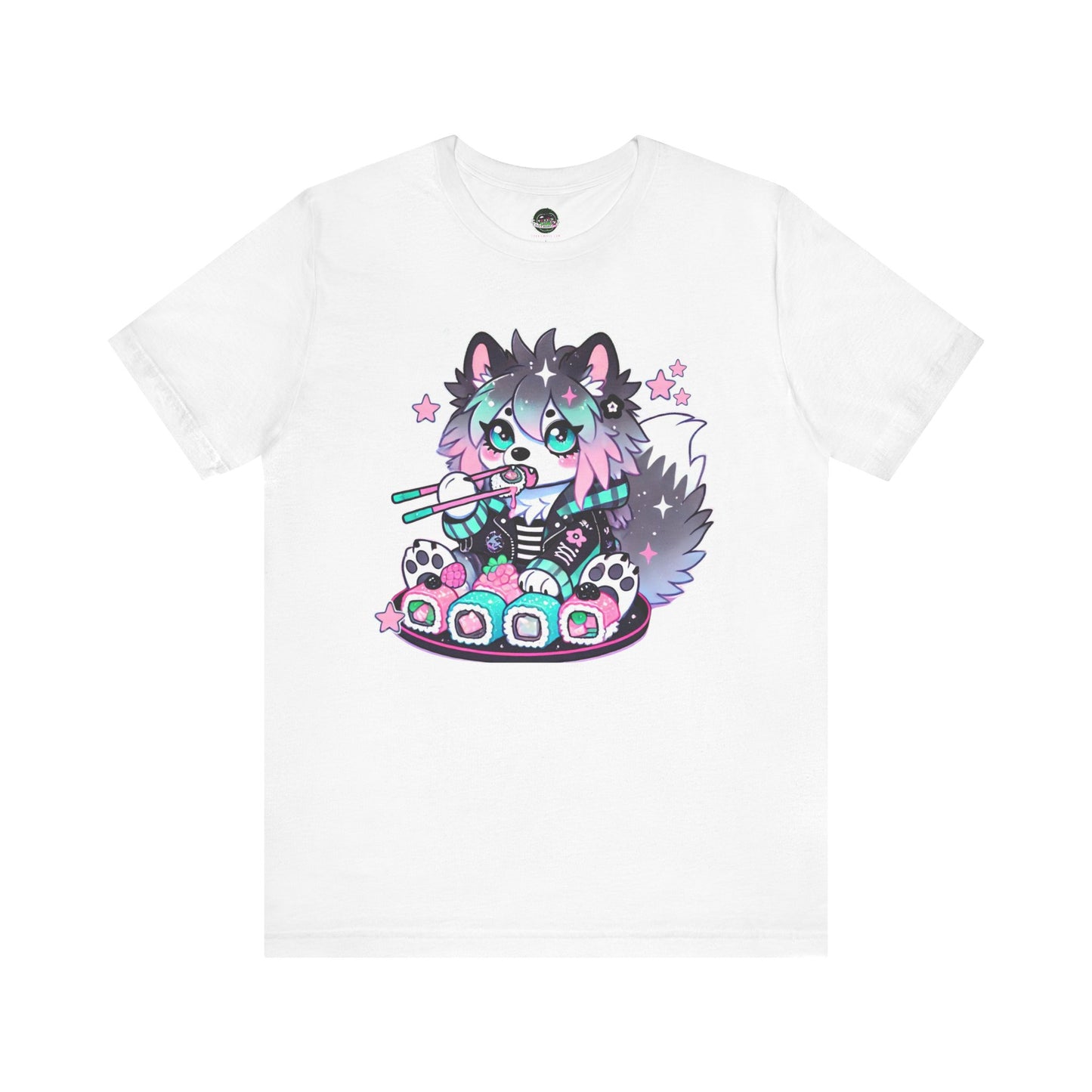 Kawaii Punk Wolf Short Sleeve Tee - Pink Teal Pastel Goth