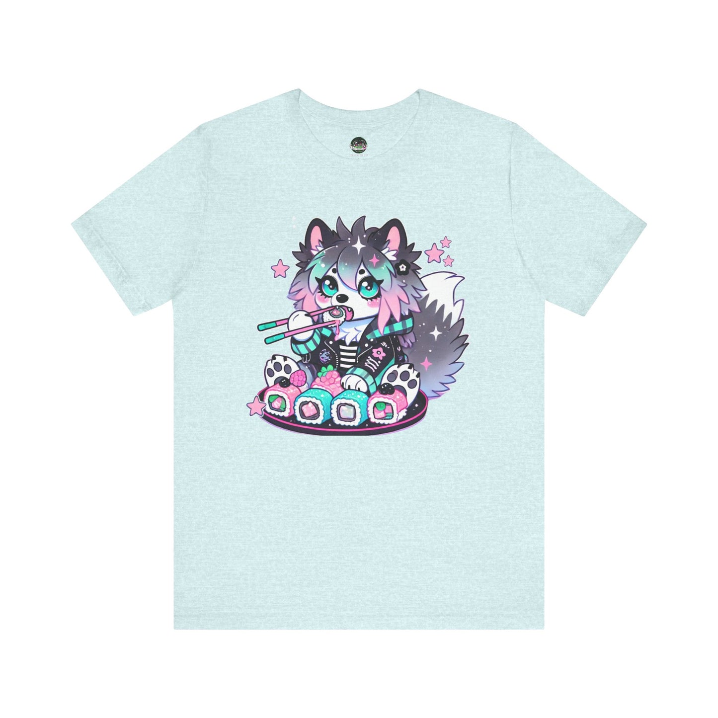 Kawaii Punk Wolf Short Sleeve Tee - Pink Teal Pastel Goth