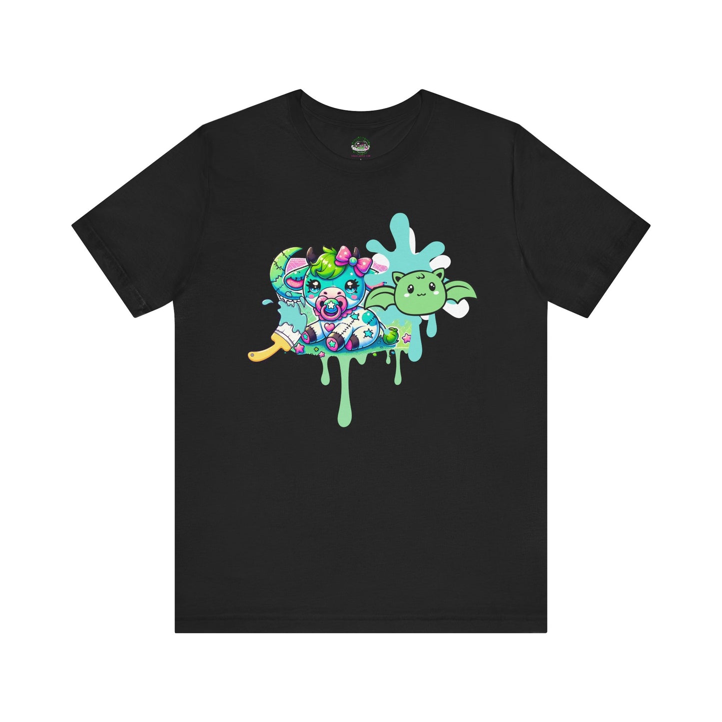 Pastel Goth T-shirt - Teal Cow Pacifier w/ Little Bat & Paintbrush