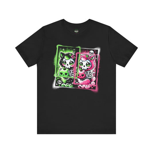 Skeleton Goth Neko Girl Tee - Black / XS - T-Shirt
