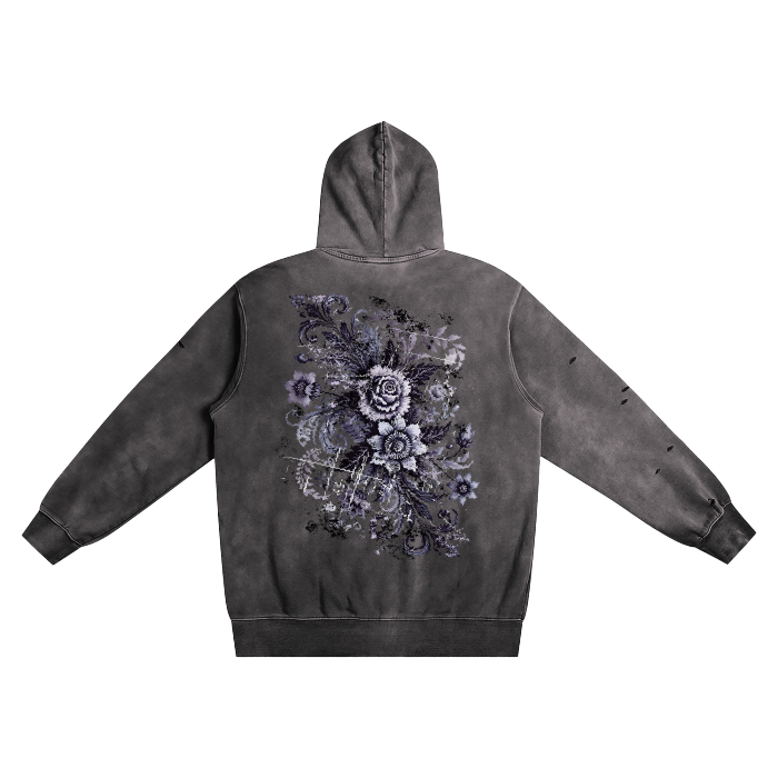 faded hoodie,goth,floral goth,goth rose,hoodie,frayed hoodie,damaged hoodie,grunge,faded grunge goth,faded violet