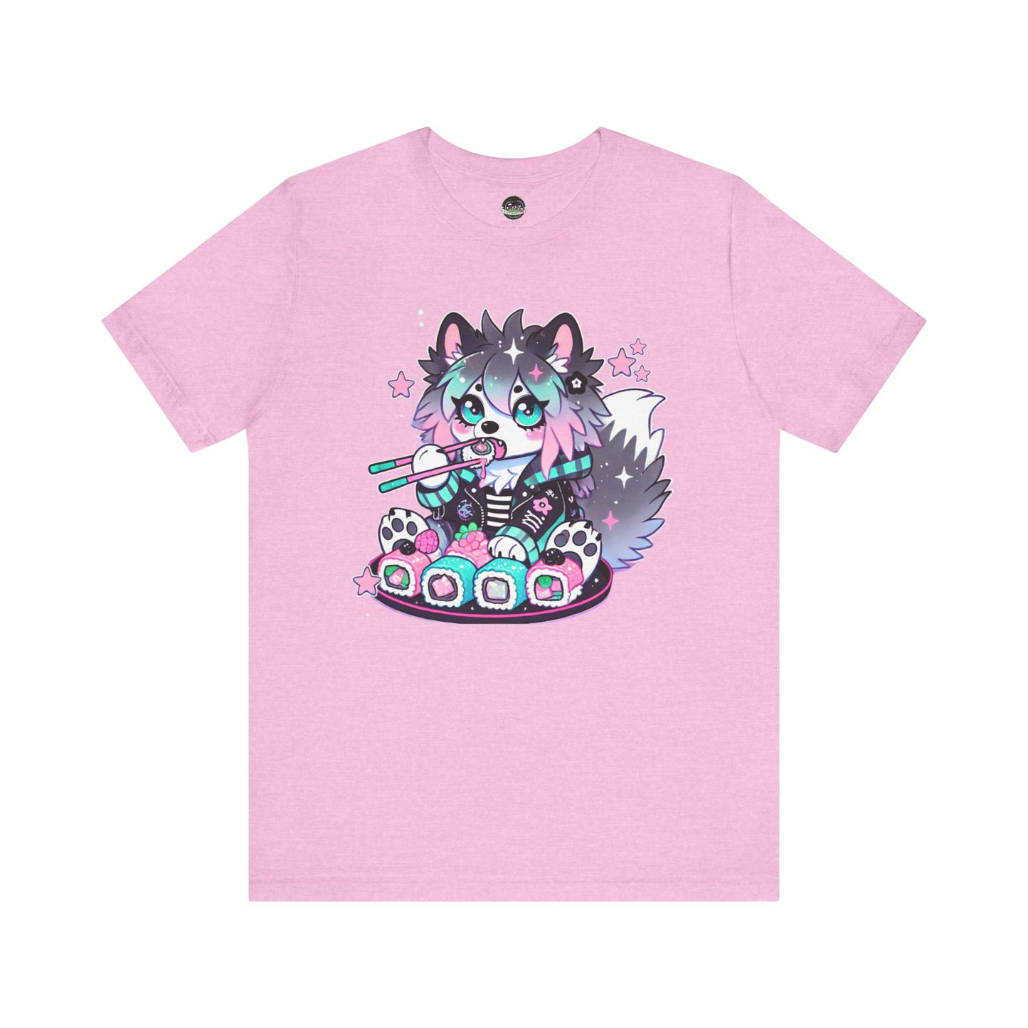 Kawaii Punk Wolf Short Sleeve Tee - Pink Teal Pastel Goth