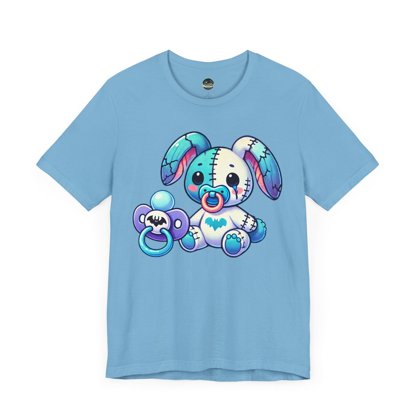 Kawaii Pastel Goth Shirt - Stitched Bunny w/ Bat Pacifier