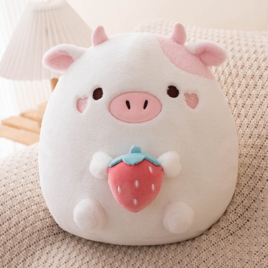 Strawberry Cow Plushie - Pink Cow Plush Toy