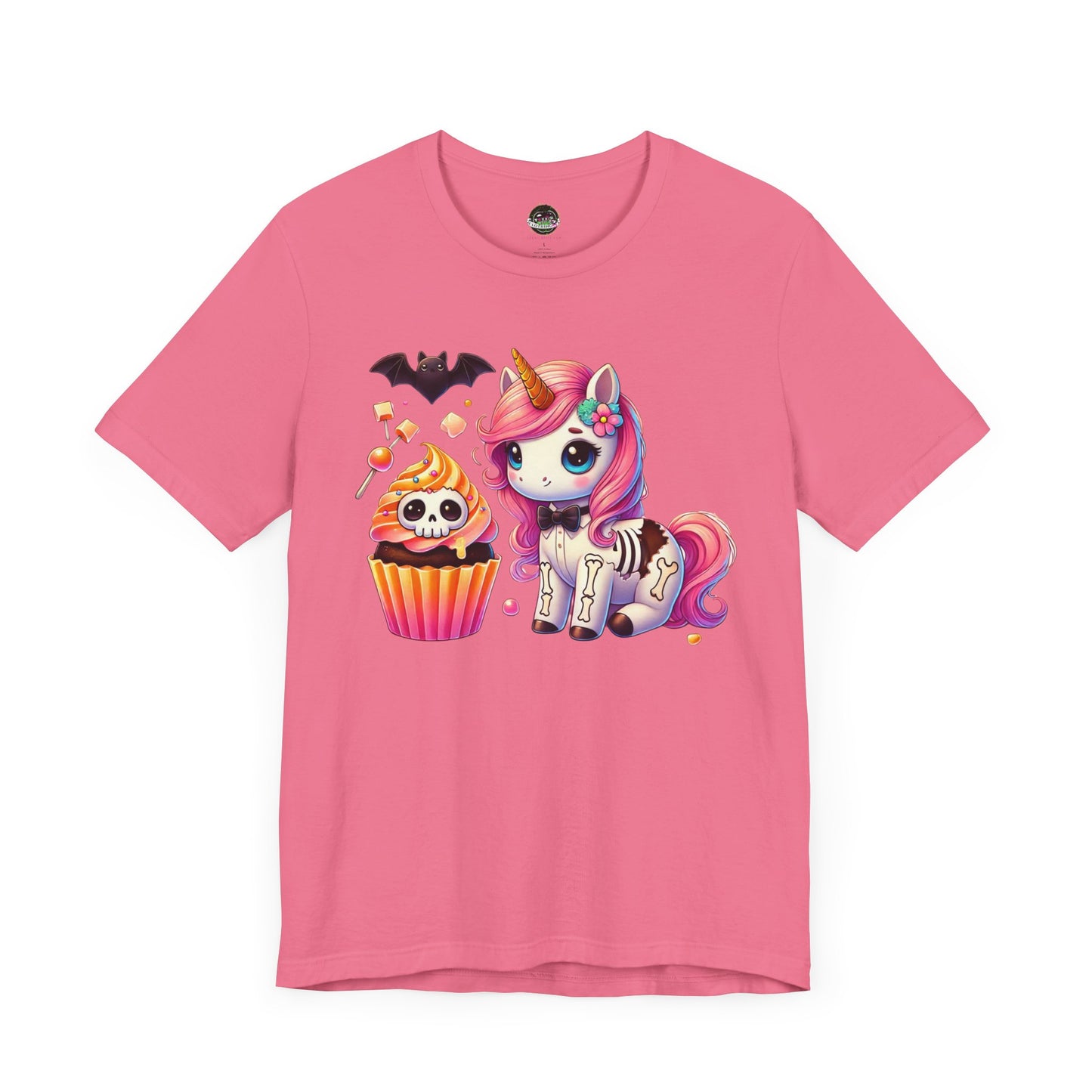 Pastel Goth T-shirt - Orange Skeleton Unicorn & Cupcake