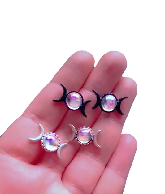 Alloy Triple Moon Studs Column Earrings - Wiccan / Pagan Jewelry