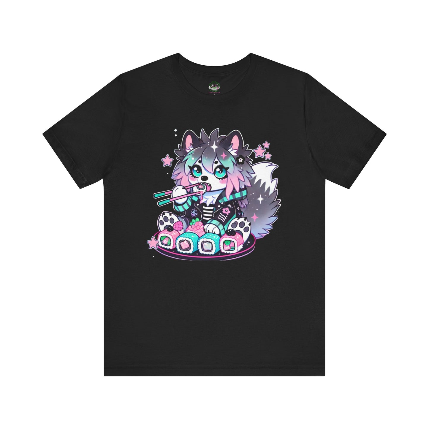Kawaii Punk Wolf Short Sleeve Tee - Pink Teal Pastel Goth